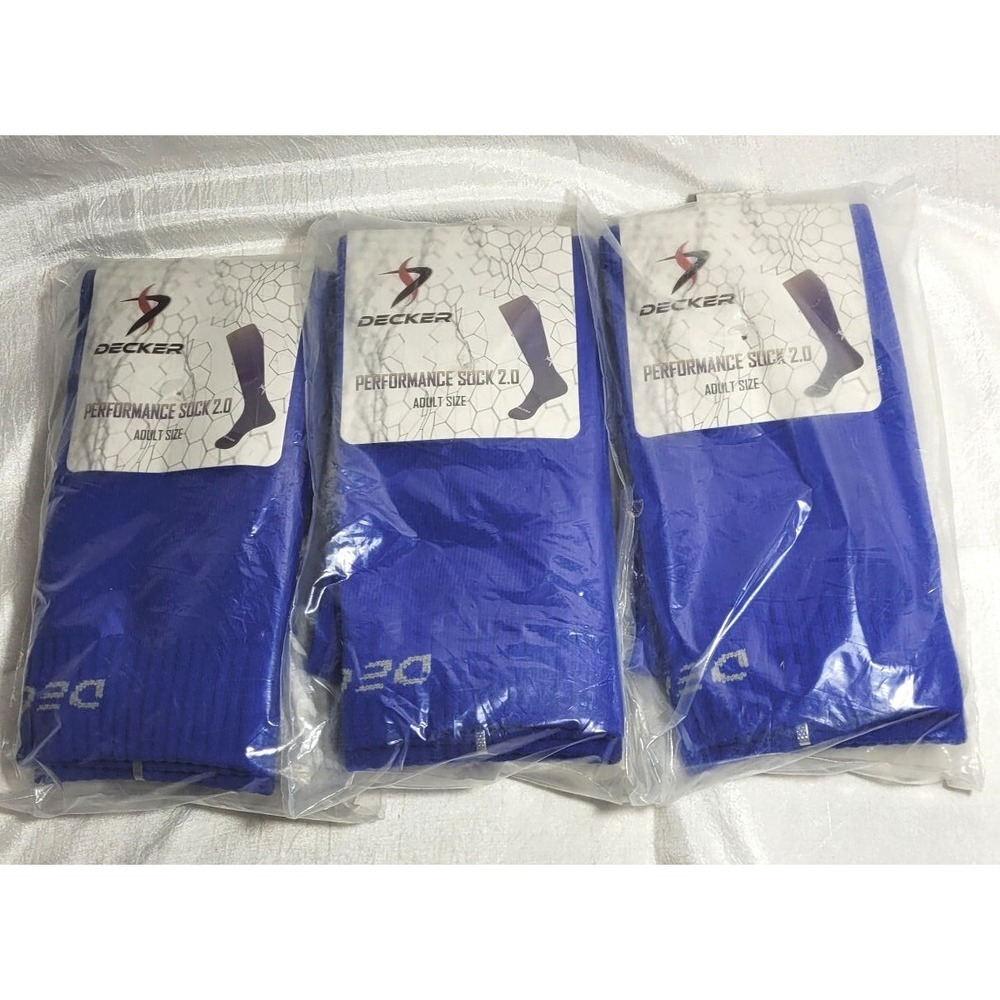 LOT: 3 Pairs Adult Decker Performance Crew Socks 2.0 - Royal Blue - Size Large